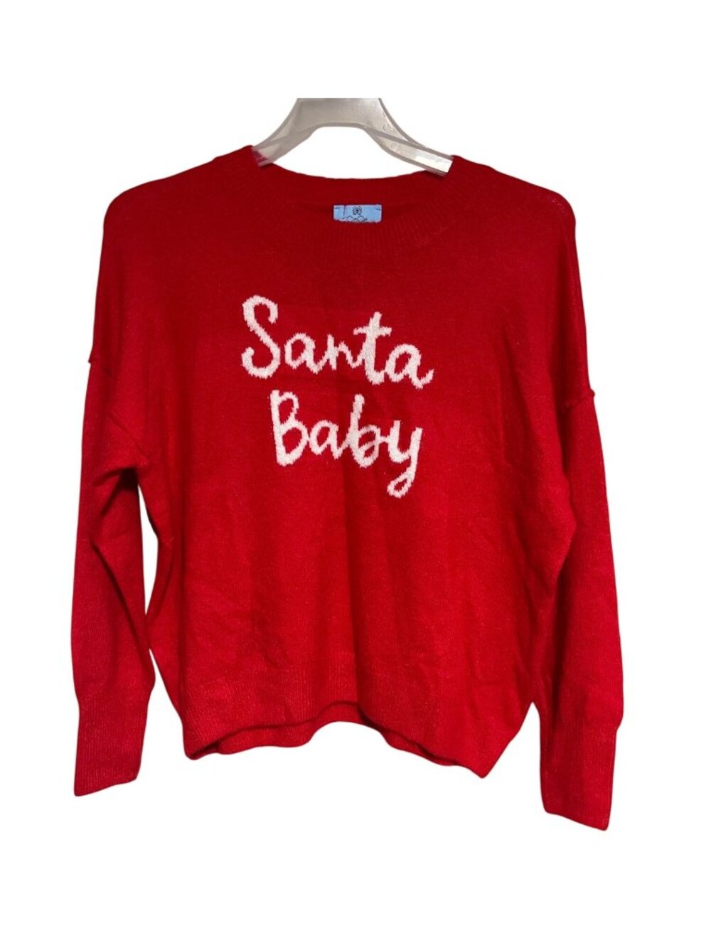 CeCe Womens Santa Baby Sweater Bright Cherry Red Christmas Pullover Lightweight